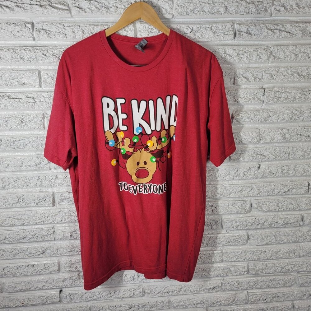 Next Level Christmas Shirt Womens 2XL 2X Plus Red Reindeer Be Kind Crew RED36E